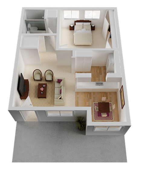 Floor plan for 1 bed, 1 bath, 850 sqft